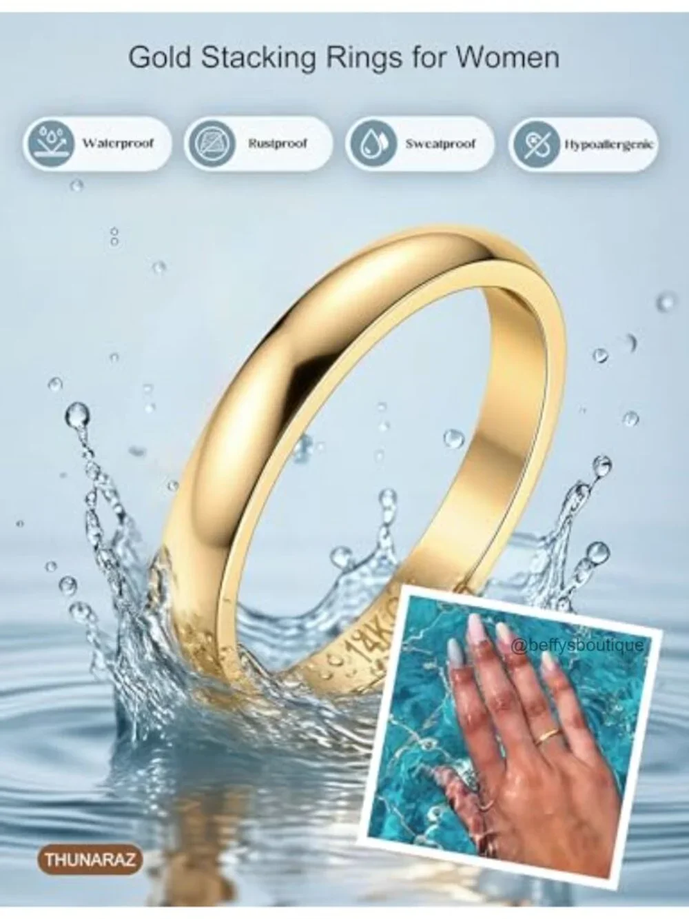 14K Gold Filled Stacking Ring Set for Women, 4Pcs Thin Wedding Band